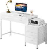 Tribesigns Computer Desk with 5 Drawers, Home Office Desks with Reversible Drawer Cabinet Printer Stand, Industrial PC Desk with Storage, White Study Writing Table Workstation for Small Spaces Tribesigns