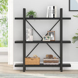 HSH Industrial-Style 3-Tier Black Oak Bookshelf with Metal Frame for Modern Storage HSH