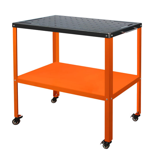 Welding Table Welding Cart 36''×18'', 1200lbs Load Capacity Industrial Workbench with 5/8" Holes Fixture Table with Wheels (Orange) - WoodArtSupply