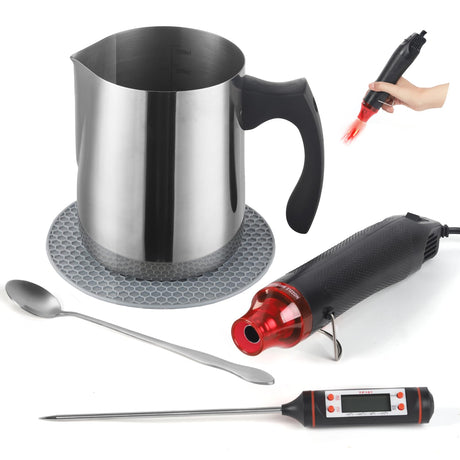 handysienda Candle Making Kit Supplies for Adults, DIY Soy Candle Make Set for Beginners, with Heat Gun, 900ml Pouring Pot Metal Pitcher, Thermometer, Candle Making Accessories handysienda