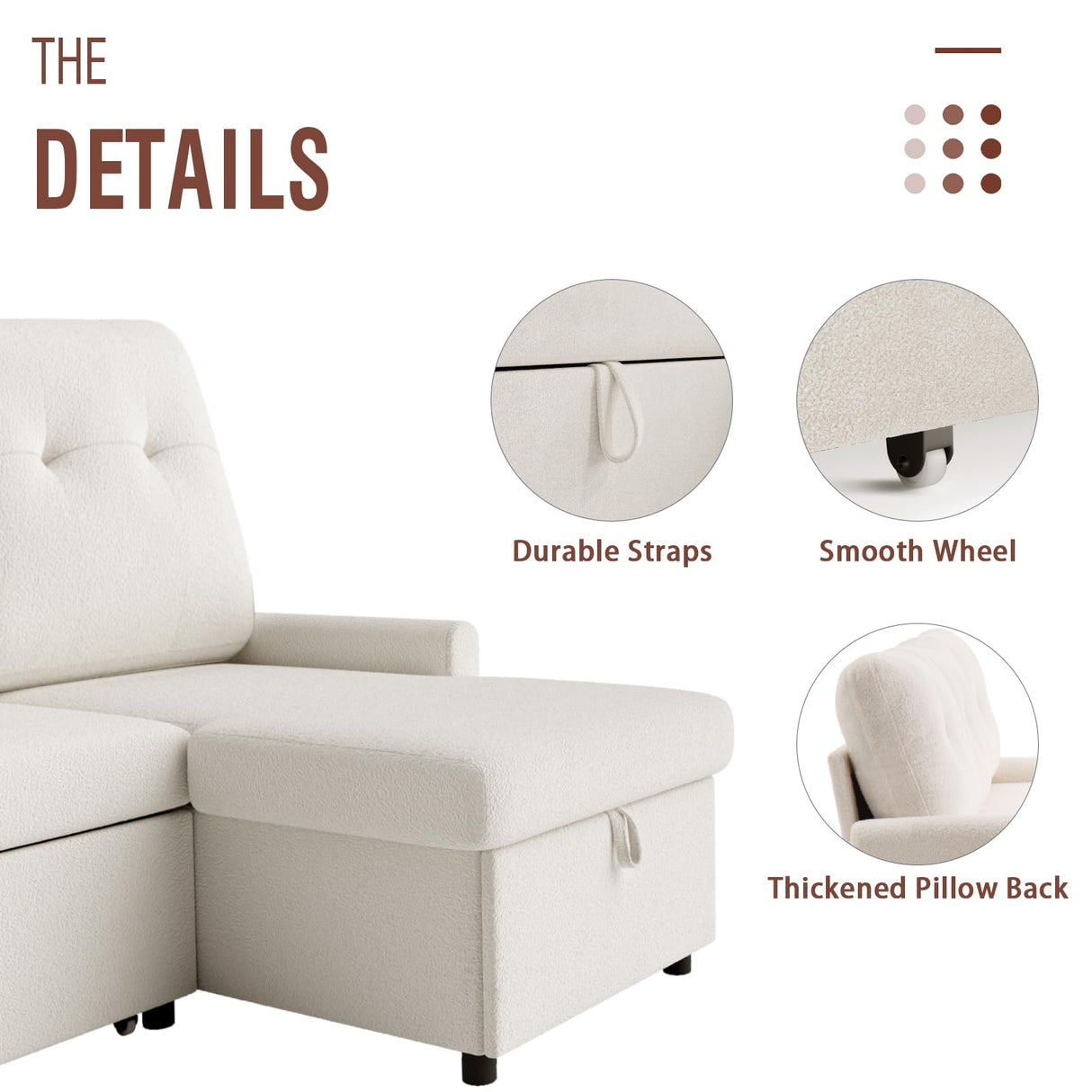 IULULU L Shaped Sectional Sofa, Convertible Sleeper Boucle Couch with Pullout Bed, Storage Chaise, 2 in 1 Pull Out Couch for Living Room, Apartment, White IULULU