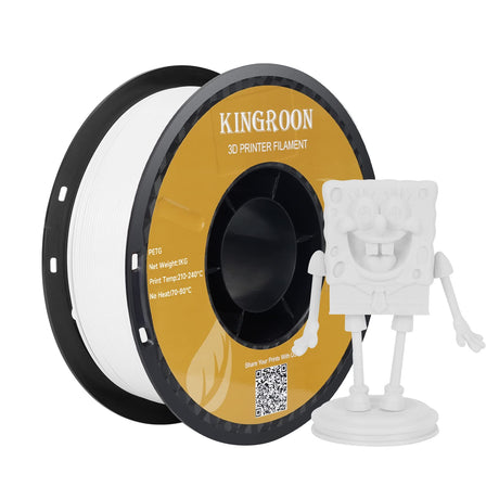 Kingroon PETG 3D Printer Filament, Dimensional Accuracy +/- 0.03 mm, 1 kg Spool(2.2lbs), 1.75 mm, White Kingroon