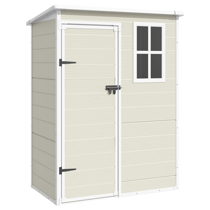 VONZOY Outdoor Storage Shed, 5x3FT Resin Shed with Floor, Lockable Door & Window, Waterproof Tool Sheds & Outdoor Storage for Bike, Garbage Cans,Garden Accessories, Sandstone - WoodArtSupply