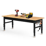 Betterhood 70" Adjustable Height Workbench, 2000 LBS Heavy Duty Work Table with Power Outlets & Pegboard, Rubber Wood Workstation for Garage, Workshop, Office, Home, Commercial Betterhood