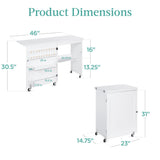 Best Choice Products Folding Sewing Table Multipurpose Craft Station & Side Desk with Compact Design, Wheels, Shelves, Storage Trays, Pegs, Magnetic Doors, Metal Doorknobs - White Best Choice Products
