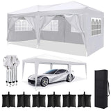 10x20 White Pop Up Canopy Tent with 6 Removable Sidewalls Commercial Heavy Duty All Weather Waterproof Outdoor Canopy Wedding Tents for Parties Gazebo with Carry Bag and 6 Sandbags susici