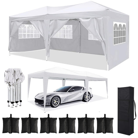 10x20 White Pop Up Canopy Tent with 6 Removable Sidewalls Commercial Heavy Duty All Weather Waterproof Outdoor Canopy Wedding Tents for Parties Gazebo with Carry Bag and 6 Sandbags susici
