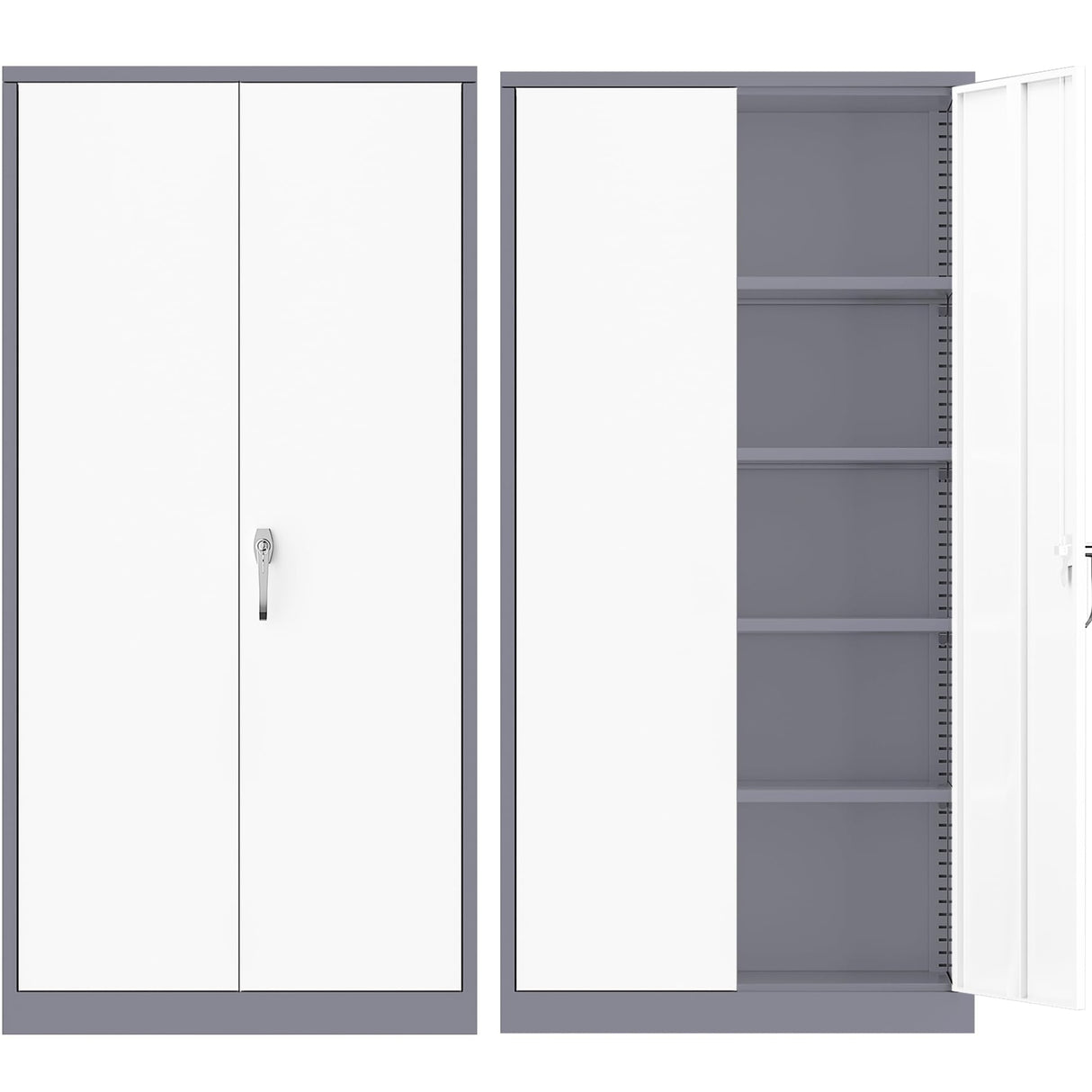 Superday Metal Storage Cabinets, 72" Storage Cabinet with Locking Door, Tall Garage Cabinet with 2 Doors and 4 Adjustable Shelves for Home Office, Classroom, Easy Assemble(White Grey) Superday