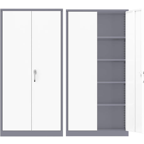 Superday Metal Storage Cabinets, 72" Storage Cabinet with Locking Door, Tall Garage Cabinet with 2 Doors and 4 Adjustable Shelves for Home Office, Classroom, Easy Assemble(White Grey) Superday
