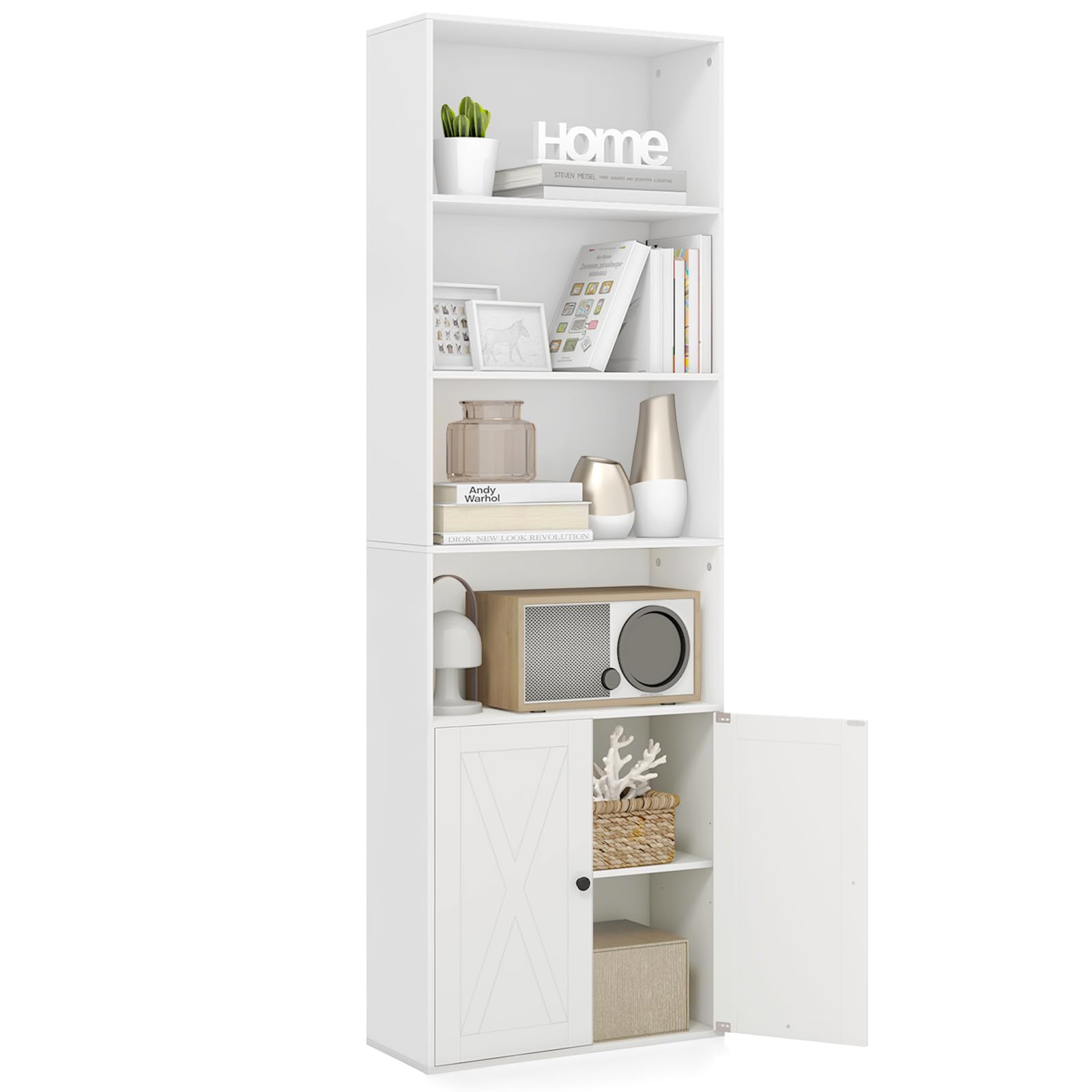 Giantex 71" Modern White Bookcase with Adjustable Storage and Anti-Tipping Features - WoodArtSupply