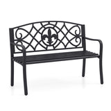 Giantex 50.5” Outdoor Bench with Metal Frame, Floral Design Cast Iron Backrest, Slatted Seat, Adjustable Foot Pads, Load 660Lbs, Garden Bench for Outside Patio Backyard Porch Park, Black Giantex