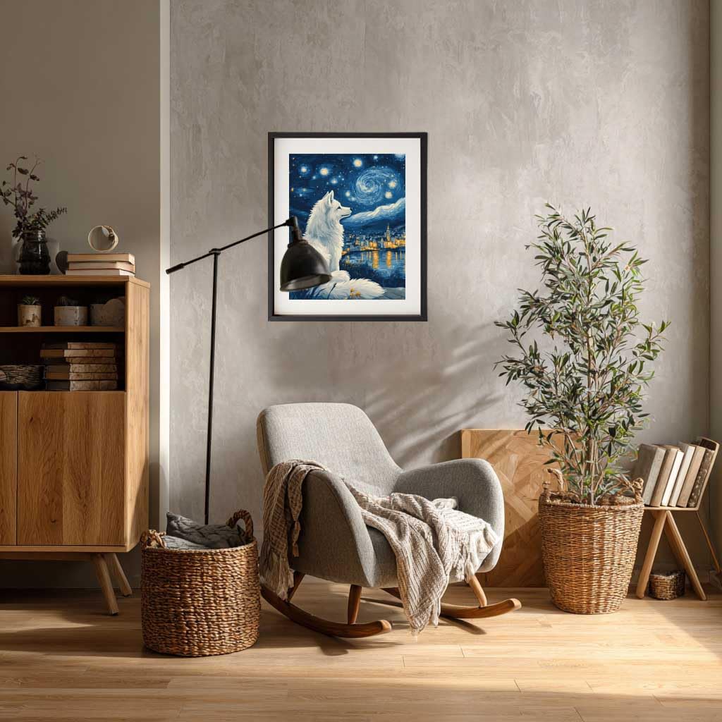 Wolf Paint by Number, White Wolf Paint by Numbers Kit for Adults, Wolves Canvas Wall Art, Starry Night Animals DIY Acrylic Painting for Gift, Home Wall Decor(16x20inch, Unframed) Cawpom