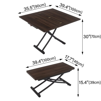 MYSELFLY Living Room Dinning Tables Folding Metal Lift Bracket Multifunction Transform Dinner Kitchen Coffee Tea End Table in Home Wood Desktop Design 40x35 Walnut - WoodArtSupply