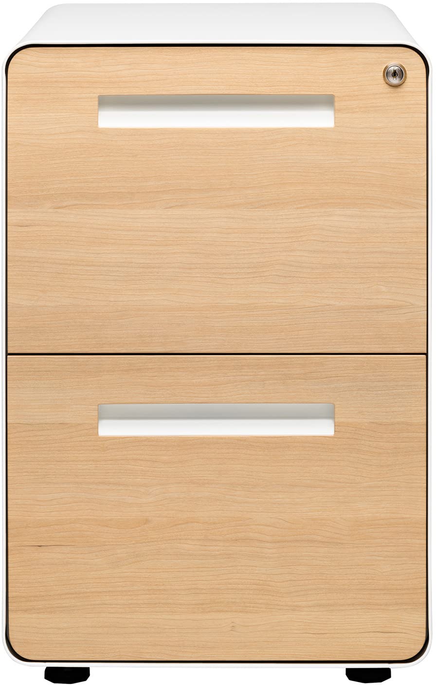 Laura Davidson Furniture Stockpile 2 Drawer Mobile File Cabinet with Lock - Under Desk Metal Filing Cabinet, Legal/Letter File Folders, Wheels and Stationary Feet, Pre-Assembled, White/Wood Laura Davidson Furniture