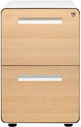 Laura Davidson Furniture Stockpile 2 Drawer Mobile File Cabinet with Lock - Under Desk Metal Filing Cabinet, Legal/Letter File Folders, Wheels and Stationary Feet, Pre-Assembled, White/Wood Laura Davidson Furniture