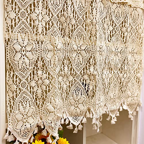 Yunsurey Retro Crochet Curtain Valance for Kitchen Window Boho Curtain Tiers for Coffee Decor Rod Pocket Farmhouse Short Curtains for Room Divider 1 Panel Knitting Doorway Curtain W47 X L26 Inch Yunsurey
