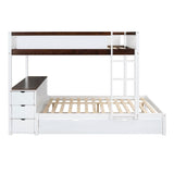 Harper & Bright Designs Full Over Full Bunk Bed Twin Size Trundle, Wood Full Bunk Bed with USB Ports, Storage and Desk, White+Walnut Harper & Bright Designs