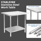 STABLEINK NSF Stainless Steel Table, 24 x 36 Inches Metal Prep & Work Table with Adjustable Undershelf, for Commercial Kitchen, Restaurant, Hotel and STABLEINK