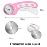 45mm Rotary Cutter with 5pcs Extra Blades, Ergonomic Handle Rolling Cutter with Safety Lock for Fabric, Leather, Crafting, Sewing, Quilting, Fabric Rotary Cutter Perfect for Left & Right Hand(Pink) Headley Tools