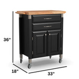 Home Styles Black Dolly Madison Prep and Serve Kitchen Cart with Natural Top, Locking Casters, Two Drawers, Two Storage Cabinets homestyles