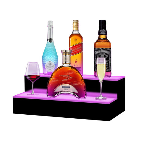 VONCI LED Lighted Liquor Bottle Display Shelf,16-Inch 2-Step Illuminated Bottle Display Shelf Bar Shelves for Liquor Bottles with Remote and App Control for Home Commercial Bar Party Accessories VONCI