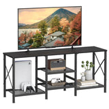 JARHETUN TV Stand for 55 Inch TV, Entertainment Center with 3-Tier Open Shelves, TV Console Table for Living Room, Bedroom, Black JARHETUN
