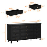 ROMSHINE 12 Drawers Dresser for Bedroom, 63" Wide Chesst of Drawers with Wooden Legs, Traditional Closet Storage Dressers Organizer, Bedroom Dresser for Closet, Living Room, Hallway, Black ROMSHINE