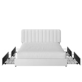 VECELO King Size Upholstered Bed Frame with 4 Drawers and Headboard, Velvet Platform Storage Bedframe, Wooden Slats Support, No Box Spring Needed,Snow-White VECELO