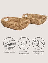 StorageWorks Hand-Woven Large Storage Baskets with Wooden Handles, Water Hyacinth Wicker Baskets for Organizing, 2-Pack StorageWorks