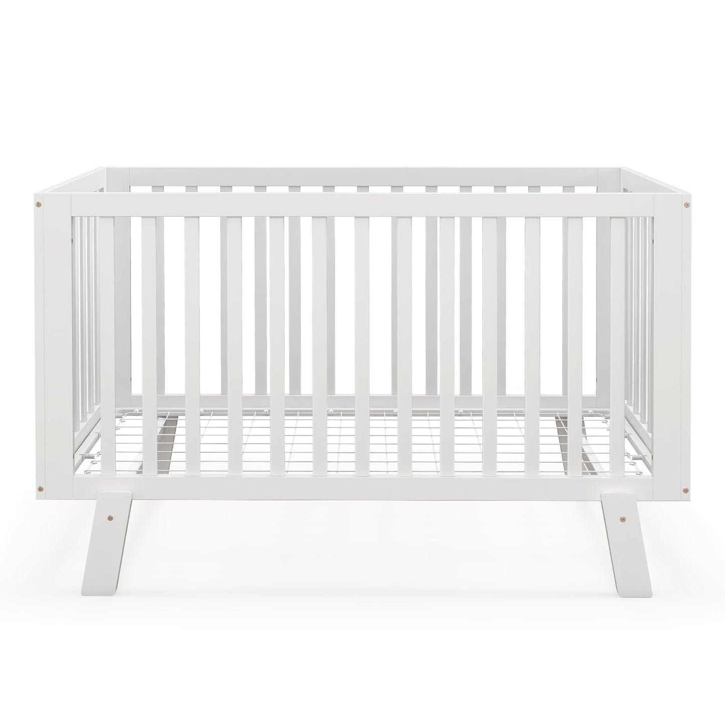 BABY JOY Wooden Baby Crib, Rubber Wood Mini Crib w/ 3-Height Adjustable Mattress Support Base & Full-Length Guardrails, Toddler Bedroom Furniture Fence Bed (White) - WoodArtSupply