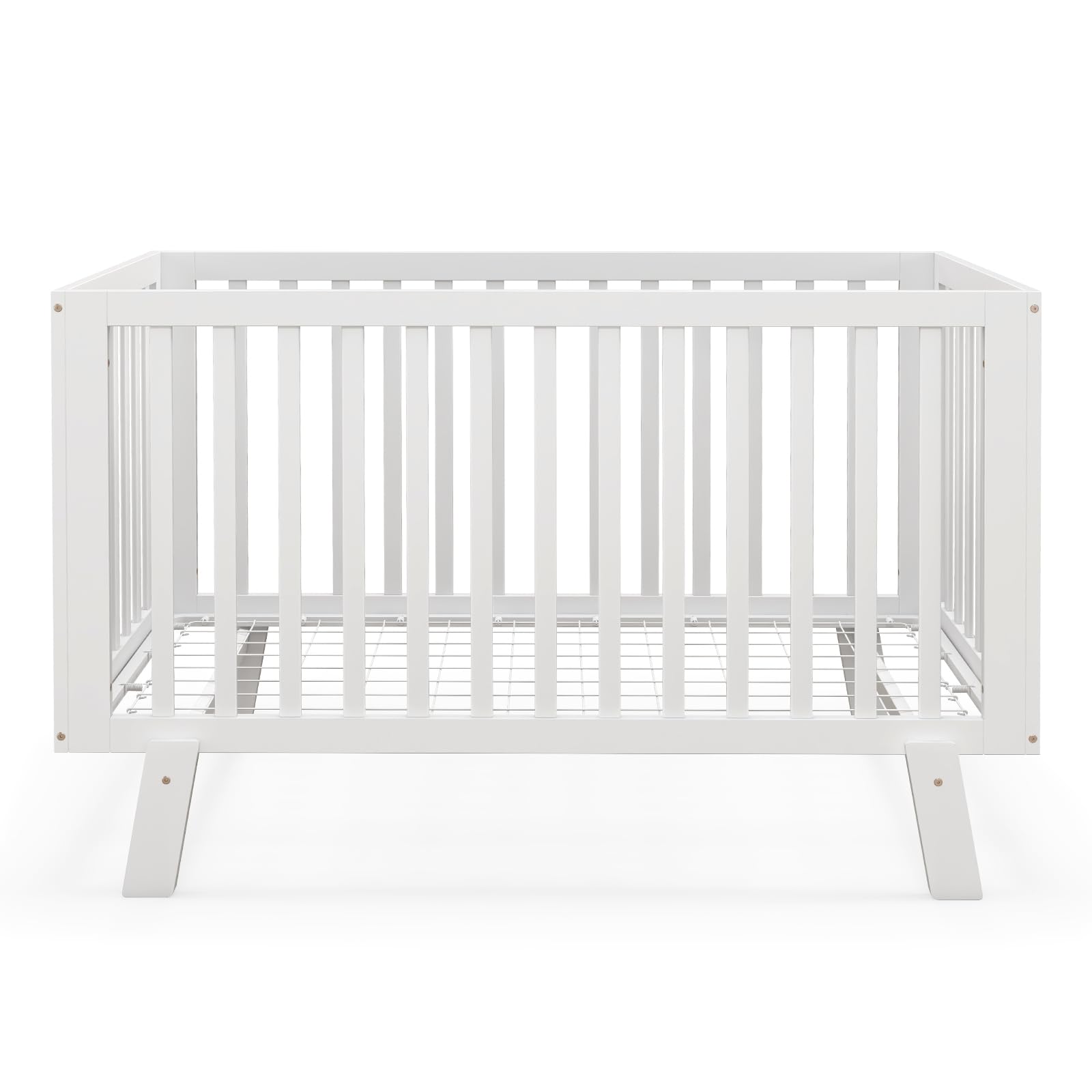 BABY JOY Wooden Baby Crib, Rubber Wood Mini Crib w/ 3-Height Adjustable Mattress Support Base & Full-Length Guardrails, Toddler Bedroom Furniture Fence Bed (White) - WoodArtSupply