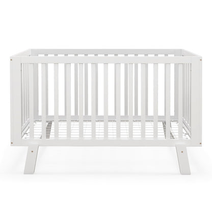 BABY JOY Wooden Baby Crib, Rubber Wood Mini Crib w/ 3-Height Adjustable Mattress Support Base & Full-Length Guardrails, Toddler Bedroom Furniture Fence Bed (White) - WoodArtSupply