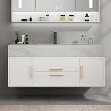 Weibath 39" White Floating Bathroom Vanity Set Stone Top Wall Mounted Bathroom Cabinet Weibath