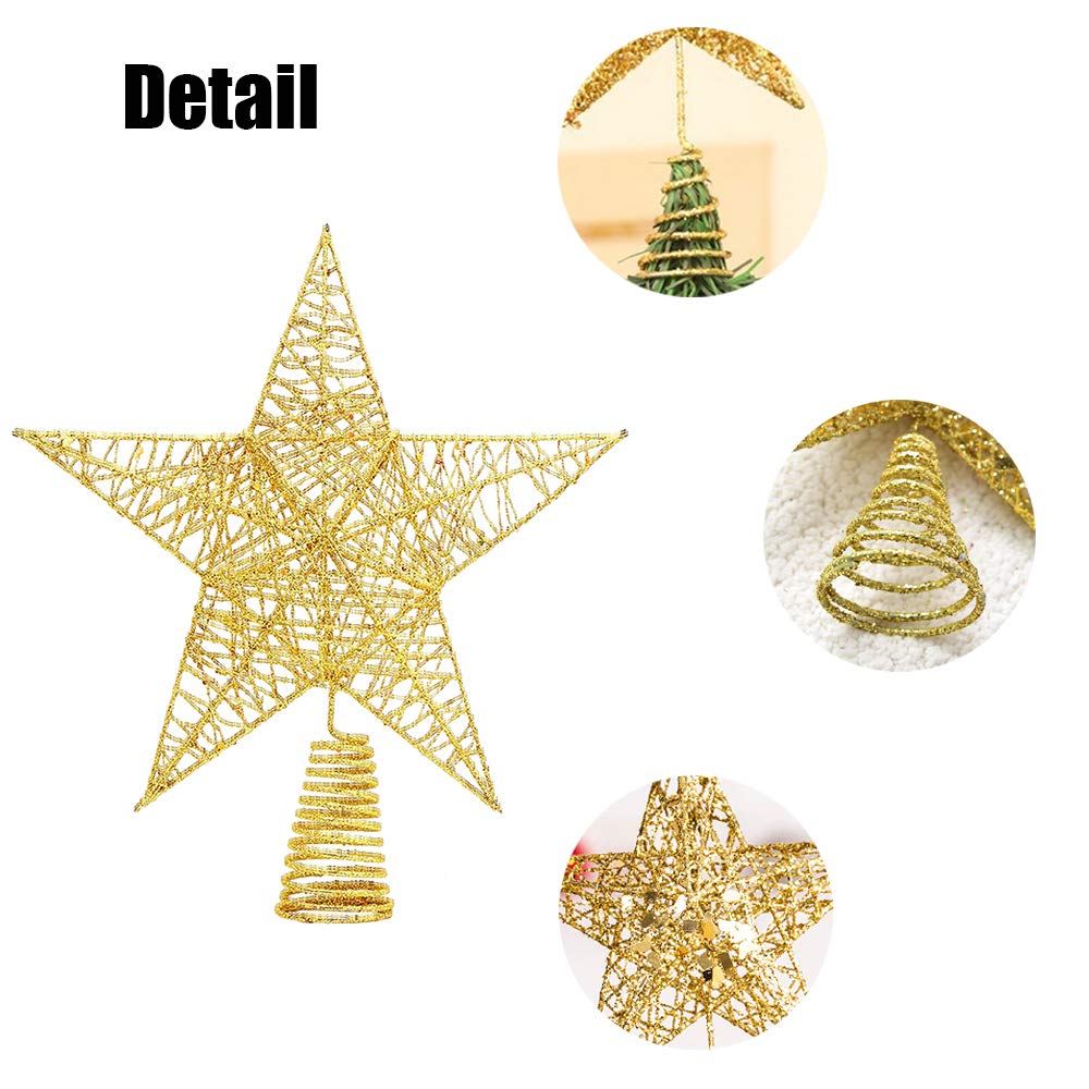 Christmas Tree Toppers Xmas Glitter Gold Hollow Star Treetop Topper for Christmas Tree Decoration. 1 XIMISHOP
