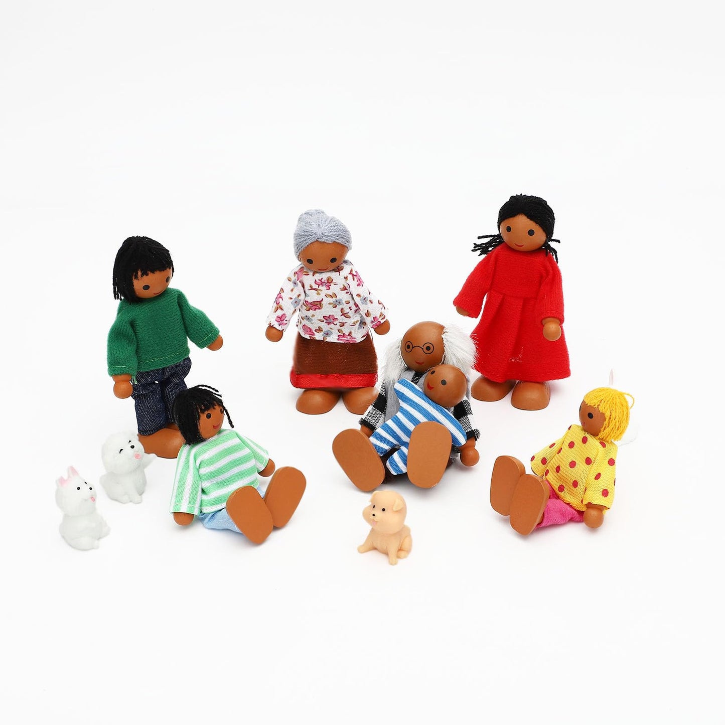 ONEST 11 Pieces Wooden Dollhouse Family Set Mini People Figures Sets Dollhouse Dolls Wooden Doll Family Pretend Play Figures Accessories for Pretend Dollhouse Toy