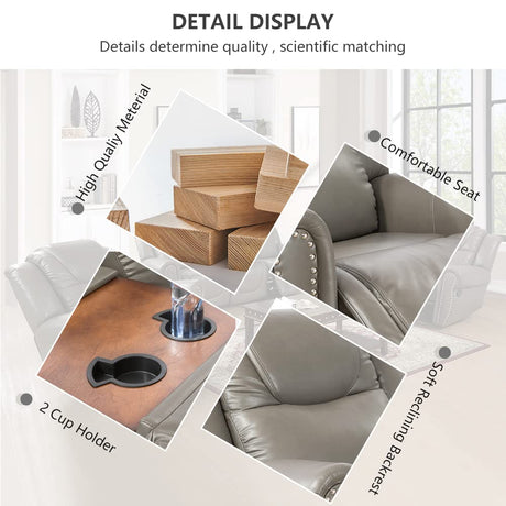 Ocstta Manual Leather Recliner Sofa Set, Living Room Furniture Set,Leather Sofa Set and Recliner Couch for Home/Office(Leather Recliner Sofa) Grey Ocstta