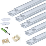 THMOOTHER Recessed LED Strip Channel Diffuser 10-Pack 6.56FT,23.5X7MM LED Tape Aluminum Track with Flange,Flush Mounted Wardrobe Bookcase Wine Cabinet Wooden Furniture Groove Integrated Low Profile THMOOTHER