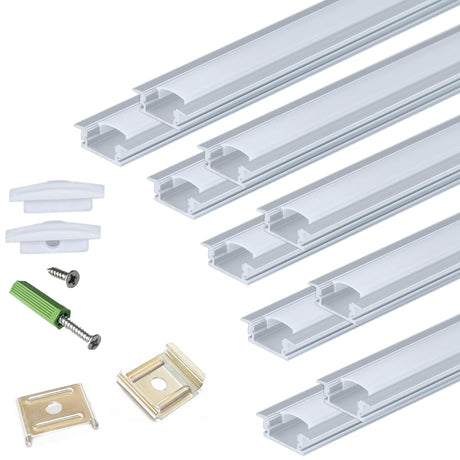 THMOOTHER Recessed LED Strip Channel Diffuser 10-Pack 6.56FT,23.5X7MM LED Tape Aluminum Track with Flange,Flush Mounted Wardrobe Bookcase Wine Cabinet Wooden Furniture Groove Integrated Low Profile THMOOTHER