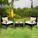 Tangkula 3 PCS Patio Wicker Rattan Furniture Set, Rattan Chair with Coffee Table, High Load Bearing Chair Conversation Sets for Patio Garden Lawn Backyard Pool (Black) Tangkula