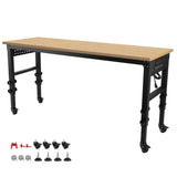 Dithoko Adjustable Workbench, 72" Heavy Duty Workstation with Power Outlets, Rolling Wheel, Hanging Plates and Hooks, 2000 LBS Load Capacity Hardwood Worktable for Garage, Workshop, Office and Home Dithoko