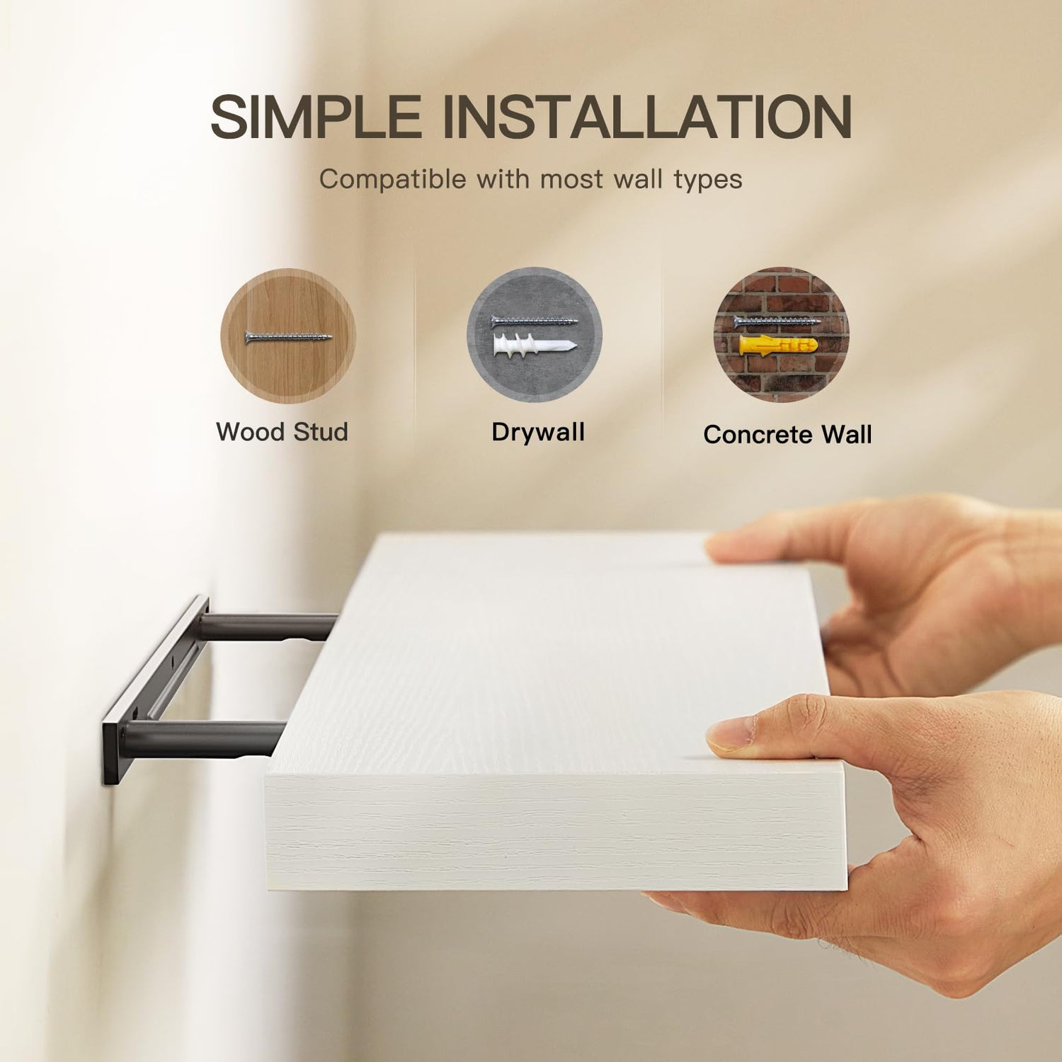 AMADA HOMEFURNISHING Floating Shelves, 32″ Large Wall Mounted Shelves for Bathroom, Bedroom, Living Room, Kitchen, Office, Hanging Shelf for Wall Décor Storage, Set of 2, White AMADA HOMEFURNISHING