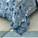Anibedding Blue Comforter Set Queen Size 7 Piece Navy Botanical Gradient Leaves Ultra Soft Microfiber Down Alternative Bedding Set Lightweight Reversible Bed Comforter Set for All Season 90" x 90" Anibedding