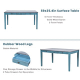 LUMISOL 6-Piece Wooden Dining Set, Farmhouse Kitchen Table Set with 4 Upholstered Chairs, Bench and Storage Drawers for Kitchen, Dining Room, Living Room, Antique Blue LUMISOL