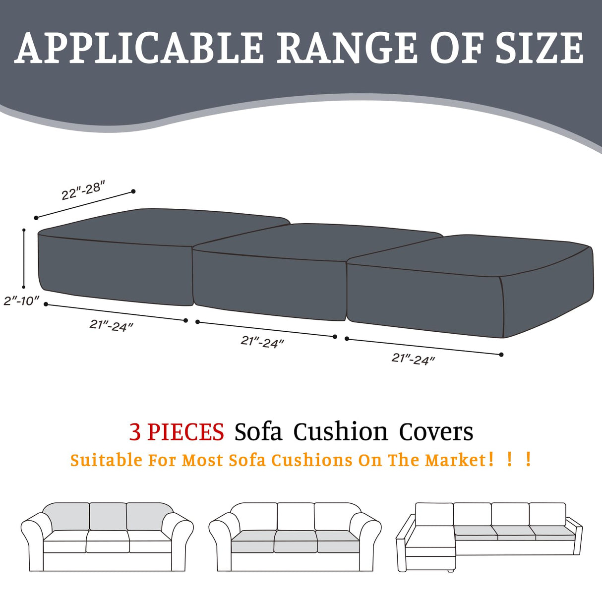BT.WA Sectional Couch Covers for Sofa Cushion L Shaped Couch Cover Washable Soft Couch Cushion Covers Stretch Sofa Slipcovers(3-Piece for Sofa Seat or Backrest, Dark Grey) BT.WA