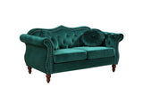 Container Furniture Direct Anna1 Chesterfield Velvet Couches for Living Room, Button Tufted Luxury Upholstery with Rolled Arms, High-Density Foam, Durable Wood Frame, 65.5" Loveseat, Green Container Furniture Direct