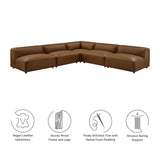 Modway Auren Vegan Leather 5 Piece Armless Modular Sofa in Coffee - Faux Leather L Shaped Sectional - Comfy Modern PU Leather Sofa - Oversized Mid Century Modern Couch for Living Room Modway