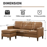 HAOMARKETS Faux Leather L Shaped Couch with Solid Wood Feet, 3-Seater Sofa with Reversible Chaise for Apartment Small Spaces, Sectional Couches for Living Room, Cognac Brown HAOMARKETS