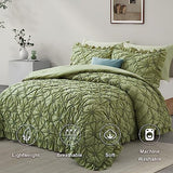 BEDAZZLED Queen Size Comforter Sets, Green Bedding Comforter Set, 3 Pieces Pinch Pleat Bedding Sets with Comforter and Pillowcases Soft Farmhouse Shabby Chic Comforter for All Season BEDAZZLED