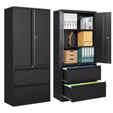 STANI 2 Drawer Lateral File Cabinet - Metal Storage Cabinet with Locking Drawers for Letter/A4 Size Files (Black) STANI