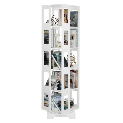 Foriy 5-Tier 360° Rotating White Bookshelf for Kids and Adults - Space-Saving Floor Standing Storage Solution - WoodArtSupply